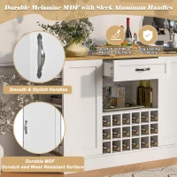 Modern Wine Bar Cabinet with Built-In Power Outlet, Versatile Sideboard with Adjustable Shelves, 47" L x 15.5" W x 34" H, White+Natural(m-5)