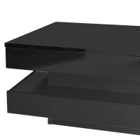 Square High-Gloss Coffee Table with App-Controlled LED Lighting, Modern Center Table with Double-Layer Storage, 27.5" L x 27.5" W x 14" H, Black(m-11)