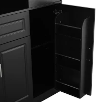 Tall Wine Cabinet with Wine Rack and Stemware Holder, 4-Door Storage Cabinet with Semi-Open Shelf, 52" L x 15.5" W x 74" H, Black(m-10)