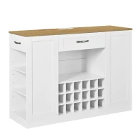 Modern Wine Bar Cabinet with Built-In Power Outlet, Versatile Sideboard with Adjustable Shelves, 47" L x 15.5" W x 34" H, White+Natural(m-15)