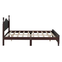 Queen Size Wood Bed with 10 Plywood Slats and Retro-Style Headboard, Modern Platform Bed with Warm Wood Finish, 85'' L x 62.5'' W x 43.5'' H, Walnut(m-8)