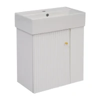 Modern Floating Bathroom Vanity with Ceramic Basin and Right Side Storage, Cabinet with Rose Gold Handle, 21.5" L x 12" W x 26.5" H, White(m-14)