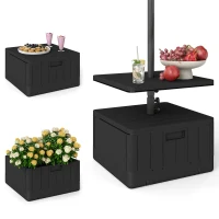 Outsunny Patio Umbrella Weighted Base with Table Tray, Heavy Duty Umbrella Base with Wheels Handles, 176lbs with Stand Filling, Patio Umbrella Stand Base for Garden Poolside, Black(m-2)