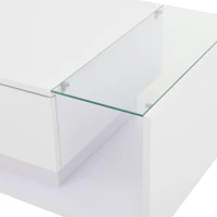 High-Gloss Coffee Table with Tempered Glass Storage, Compact Center Table with Semi-Open Shelf, 39.5″ L x 19.5″ W x 12″ H, White(m-9)