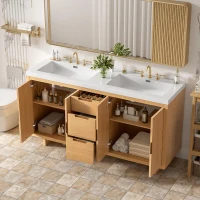 Modern Bathroom Vanity with Soft-Close Hinges & Hidden Drawer Slides, Elegant Vanity Cabinet with Resin Sink, 59.5'' L x 20'' W x 34'' H, Wood(m-10)