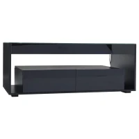 High-Gloss Coffee Table with App-Controlled RGB LED Strip, Spacious Center Table with Open Double-Layer Storage, 39.5" L x 19.5" W x 15.5" H, Black(m-14)