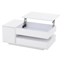 Height-Adjustable Coffee Table with App-Controlled RGB LED Lighting, Modern Center Table with Hidden Storage, 37.5" L x 19.5" W x 15.5" H, White(m-2)