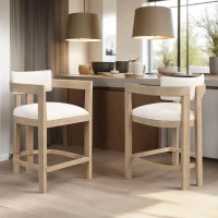 Counter-Height Bar Stools with Curved Solid Wood Backrest, Modern Counter Stools with Rubberwood Frame, 22.5'' L x 24'' W x 36'' H, Beige+Natural Ash(m-1)