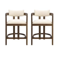 Counter-Height Bar Stools with Curved Solid-Wood Backrest, Upholstered Kitchen Stools with Wooden Legs, 22.5'' L x 24'' W x 36'' H, Beige+Walnut(m-2)