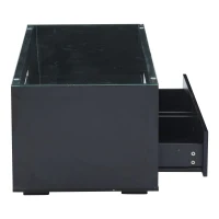 High-Gloss Coffee Table with App-Controlled RGB LED Strip, Spacious Center Table with Open Double-Layer Storage, 39.5" L x 19.5" W x 15.5" H, Black(m-15)