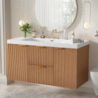 Single Sink Bathroom Vanity with SMC Integrated Sink, Wall-Mounted Floating Cabinet for Contemporary Homes, 42'' L x 19.5'' W x 23.5'' H, Wood(m-1)