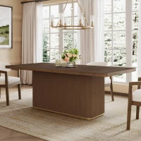 Rectangular Dining Table with Spacious Top and Sturdy Pillar Base, Walnut Kitchen Table for Dining or Office, 84'' L x 40'' W x 30'' H, Walnut(m-1)