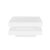 Square High-Gloss Coffee Table with App-Controlled LED Lighting, Modern Center Table with Double-Layer Storage, 27.5" L x 27.5" W x 14" H, White(m-11)