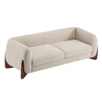 Bouclé Sherpa Sofa with Removable Seat Cushions and Spring Support, Upholstered Lounge Sofa with Wood Legs, 82.5'' L x 32'' W x 27'' H, Almond(m-10)