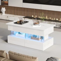 Sleek Lift-Top Coffee Table with LED Ambient Lighting, Modern Center Table with Height-Adjustable, 39.5" L x 19.5" W x 18" H, White(m-8)