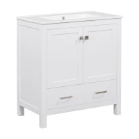30" Bathroom Vanity with Single Sink, Solid Wood Frame, Multifunctional Storage Cabinet with Soft-Close Doors, 30" L x 18.5" W x 34" H, White(m-15)