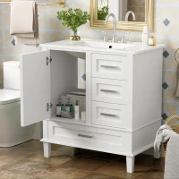 Modern Bathroom Vanity with Sink Combo, Solid Wood Frame, Cabinet with Soft-Close Door and 3 Drawers, 30" L x 18" W x 34" H, White(m-2)