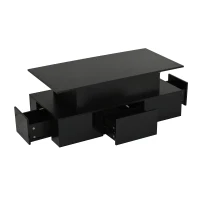 Sleek Lift-Top Coffee Table with Hydraulic Lift and App-Controlled LED Lighting, Versatile Center Table with Hidden Storage, 39.5" L x 19.5" W x 15.5" H, Black(m-12)