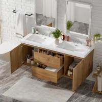 Double Sink Bathroom Vanity with Spacious Under-Sink Storage, Wall-Mounted Floating Cabinet with SMC Top, 59.5'' L x 20'' W x 25.5'' H, Wood(m-10)