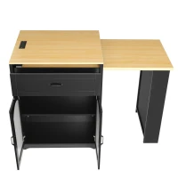 Practical Bar Table with Extendable Rolling Foldable Top, Solid Kitchen Island with Double-Sided Drawers, 82.5" L x 27.5" W x 38.5" H, Black+Natural(m-13)