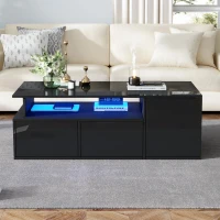 High-Gloss LED Coffee Table with App-Controlled Colour Light Strip, Functional Center Table with Open Storage, 39.5" L x 19.5" W x 13.5" H, Black(m-7)
