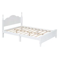 Full Size Wood Platform Bed with Wood-Finished Headboard, Retro-Style Bed Frame for Modern Condos, 80'' L x 56'' W x 43.5'' H, White(m-8)