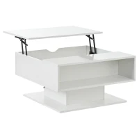 Hydraulic Lift Coffee Table with App-Controlled LED Lighting, Versatile Center Table with Hidden Storage, 29.5" L x 31.5" W x 21" H, White(m-8)