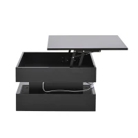 Lift-Top Coffee Table with App-Controlled LED Lighting and Liftable Top, Compact Center Table with 2 Drawers, 25.5" L x 25.5" W x 15" H, Black(m-12)