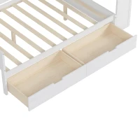 Full Size Daybed with 2 Large Drawers and Built-In Study Desk, Space-Saving Guest Bed with Side Storage Shelves, 91.5'' L x 65'' W x 45'' H, Antique White(m-8)