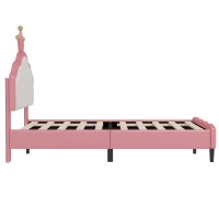 Full Size Princess Platform Bed with Crown-Tufted Headboard, Sturdy Bed Frame for Kid-Friendly Bedrooms, 77.5'' L x 56'' W x 48.5'' H, Pink(m-11)