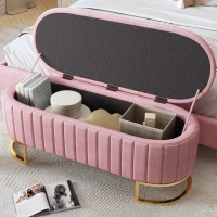 Upholstered Velvet Storage Ottoman with High-Resilience Foam Seat, Button-Tufted Storage Bench with Hidden Storage, 47'' L x 15.5'' W x 16.5'' H, Pink(m-4)