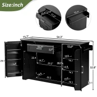 Practical Buffet Cabinet with 4 Doors and 1 Drawer, Spacious Sideboard with Adjustable Shelves, 54.5" L x 15.5" W x 33" H, Black(m-3)