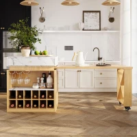 Modern Bar Table with 4-in-1 Extendable Pull-Out Table and Lockable Wheels, Kitchen Island with Adjustable Shelf, 82.5" L x 32.5" W x 28" H, White(m-9)