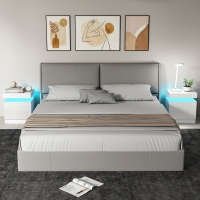 HOMCOM Nightstand Set of 2, End Side Tables with LED Lights, Bedside Tables with 2 Drawers, for Bedroom, White