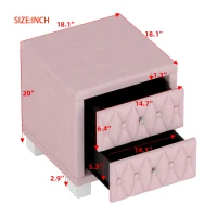 Elegant Velvet Nightstand with 2 Drawers and Crystal Handles, Soft Pink Beside Table with MDF and Storage Table, 18'' L x 18'' W x 20'' H, Pink(m-3)