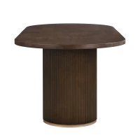 Oval Double Pedestal Dining Table with Semi-Cylindrical Pedestal Bases, Walnut Wood Kitchen Table Vertical Grooves, 88'' L x 40'' W x 30'' H, Walnut(m-8)