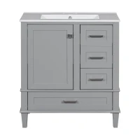 Modern Bathroom Vanity with Sink Combo, Solid Wood Frame, Ample Storage Cabinet with Soft-Close Door, 30" L x 18" W x 34" H, Grey(m-1)