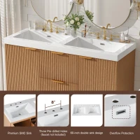 Double Sink Bathroom Vanity with Soft-Close Doors, Wall-Mounted Floating Cabinet with Divided Drawers, 47'' L x 19.5'' W x 23.5'' H, Wood(m-7)