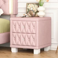 Elegant Velvet Nightstand with 2 Drawers and Crystal Handles, Soft Pink Beside Table with MDF and Storage Table, 18'' L x 18'' W x 20'' H, Pink(m-1)