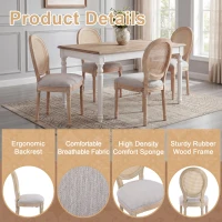 French Country-Inspired Dining Chair Set for 2 with Plush Upholstered Seats, Elegant Side Chair Set with Fluted Legs, 19" L x 22.5" W x 38" H, Beige(m-5)