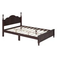 Full Size Wood Platform Bed with Wood-finished Headboard, Dark Walnut Bed Frame with Pine and MDF Construction, 80'' L x 56'' W x 43.5'' H, Walnut(m-8)