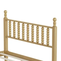 Full Size Wood Platform Bed with Gourd-Shaped Headboard, Solid Bed Frame for Eclectic Bedrooms, 79'' L x 57'' W x 45'' H, Natural(m-6)