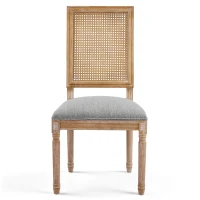 Set of 2 Dining Chairs with Padded Seats and Cane Backrest, Cane Back Dining seating with Rubberwood Frame, 20'' L x 22'' W x 39.5'' H, Grey+Green(m-13)