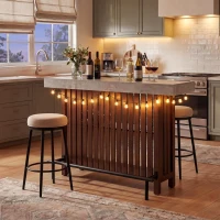 3-In-1 Dining Table with Marble-Grain MDF Top, Space-Saving Bar Table with Metal Footrest, 63" L x 15.5" W x 41" H, Brown(m-1)