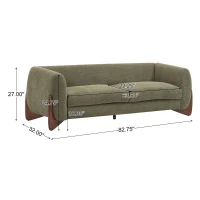 Plush Oversized Lounge Sofa with Removable Seat Cushions, Bouclé Sherpa Sofa with Wedge Feet, 82.5'' L x 32'' W x 27'' H, Olive Green(m-3)