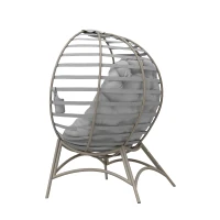Outsunny Egg Chair, Patio Lounge Chair, Foldable Basket Chair with Large Seat Cushion, Side Pocket, Light Grey(m-1)