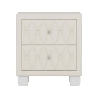 Elegant Velvet Nightstand with Button‑Tufting and Sparkling Crystal Knob, Solid Bedside Table with Generous Storage, 18'' L x 18'' W x 20'' H, Beige(m-2)