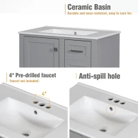 Modern Bathroom Vanity with Sink Combo, Solid Wood Frame, Ample Storage Cabinet with Soft-Close Door, 30" L x 18" W x 34" H, Grey(m-7)