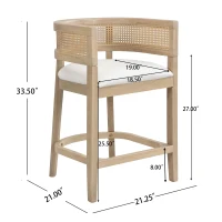 Rattan Upholstered Arm Counter Stools with U‑shaped backrest, Kitchen Island Stools with Foam Seat, 21'' L x 21'' W x 33.5'' H, Beige+Natural Ash(m-3)