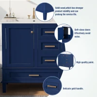 Free-Standing Bathroom Vanity with Ceramic Sink Combo, Modern Cabinet with Solid Wood Frame, 30'' L x 18.5'' W x 34'' H, Blue(m-7)